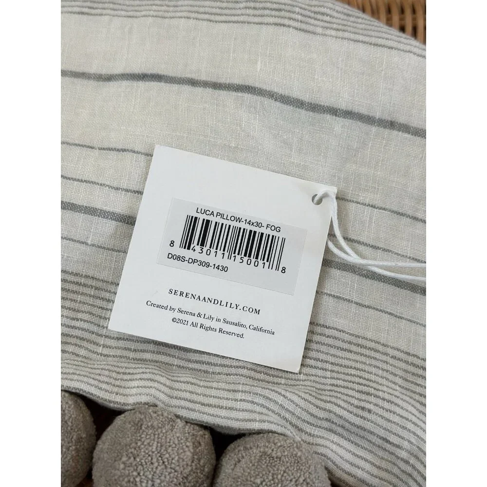 NEW Serena & Lily Luca Pillow Cover (14”x30”)-Fog Grey